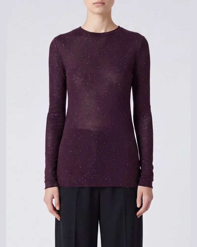 Pinko Slim Fit Wollmischpullover mit Rundhalsausschnitt und Paillettenstickerei Violett