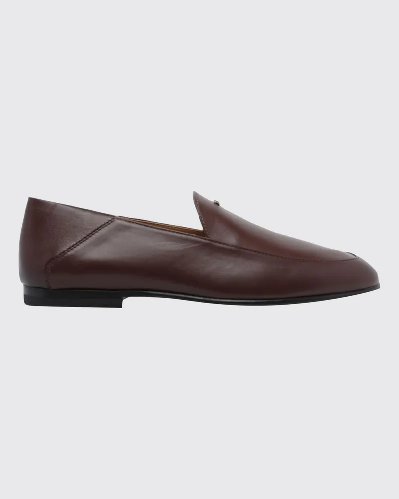 TOD'S Flache Loafer aus Glattleder mit metallischem Logo Braun