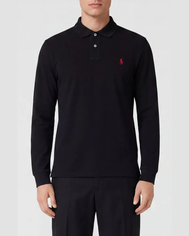 Ralph Lauren Langärmeliges Slim-Fit Baumwoll-Poloshirt mit Pony-Logo Schwarz