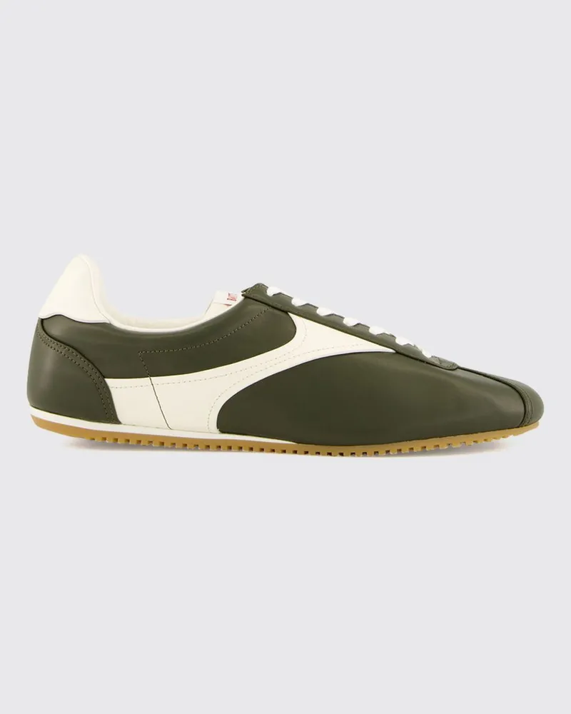 Bottega Veneta Zweifarbige Shot Sneakers aus Nappaleder mit abstraktem Muster Grün