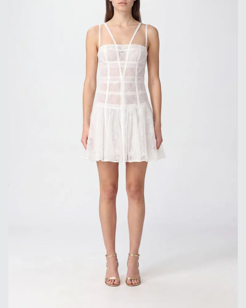 Giovanni Bedin A-Linien-Bustiermini-Kleid aus Spitze mit dünnen Trägern Weiß
