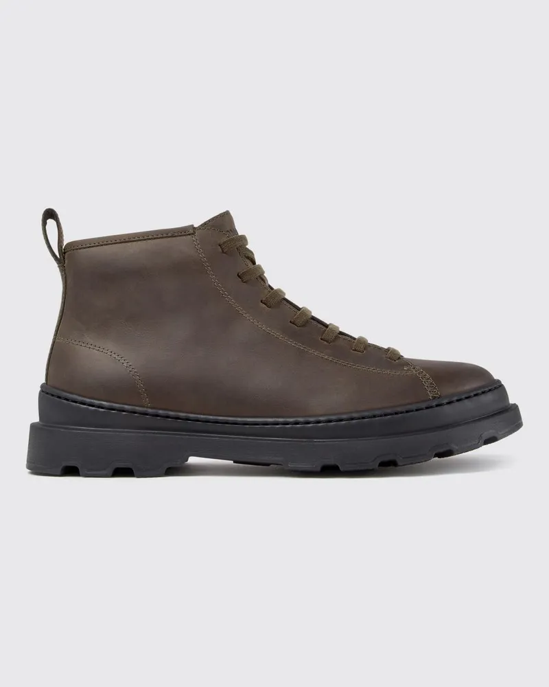 Camper Brutus+ Leder-Schnürstiefeletten mit Reißverschluss und Profilsohle Grün