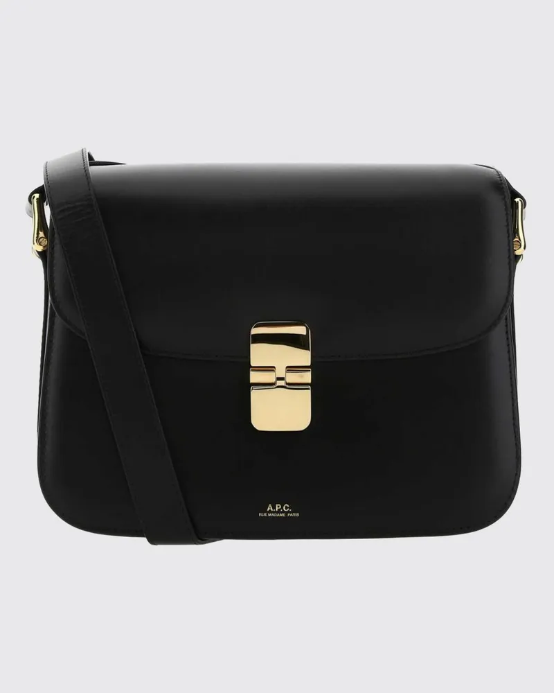 A.P.C. Grace Umhängetasche von aus Glattleder mit Klappe und laminiertem Logo Schwarz
