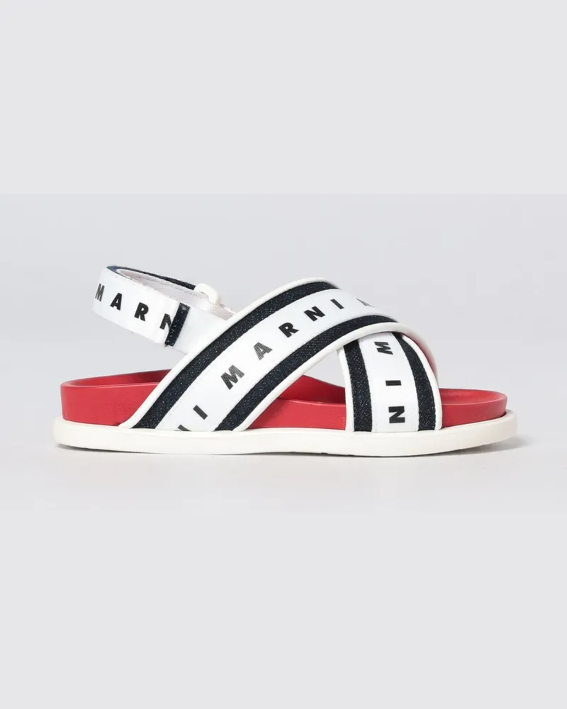 Marni Sandalen aus Leder und Canvas mit Allover-Logo Weiß
