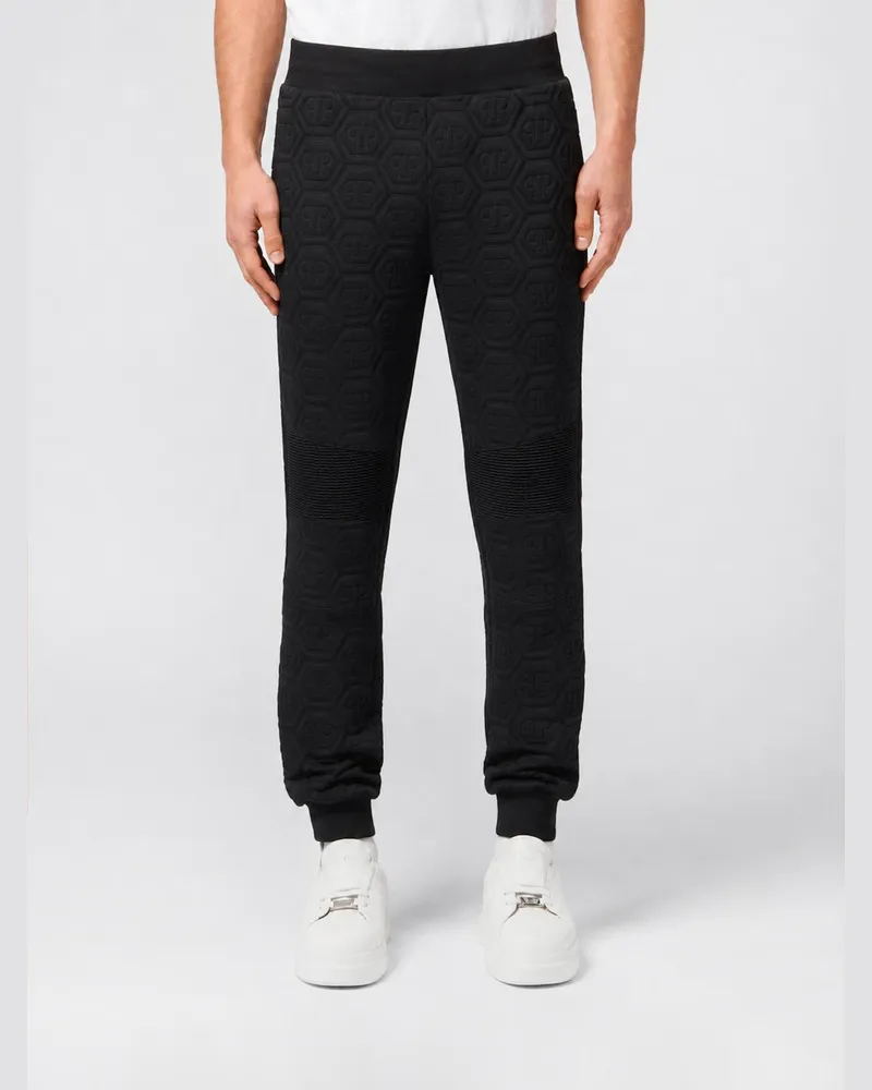 Philipp Plein Jersey-Jogginghose mit geradem Bein und Monogramm-Logo Schwarz