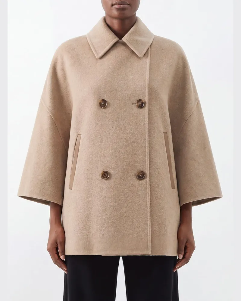 Max Mara Knielanger zweireihiger Kaschmirmantel mit überschnittenen Schultern Beige