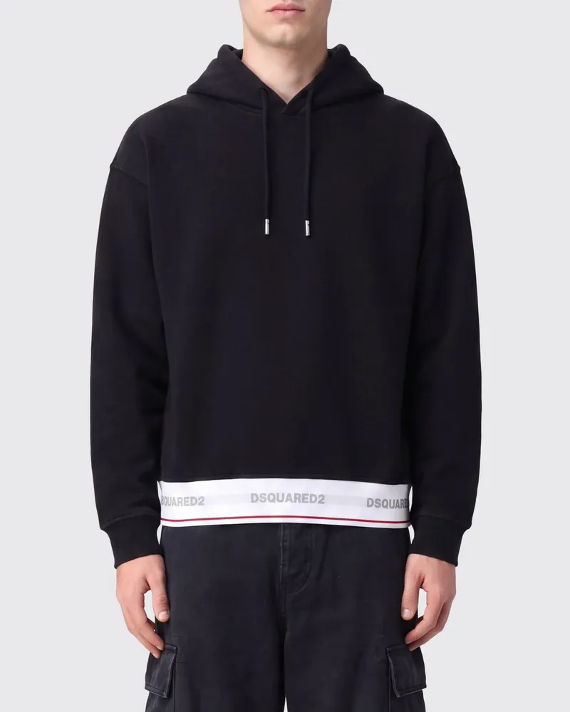 Dsquared2 Hoodie aus Baumwolle mit Jacquard-Logo in Relaxed Fit Schwarz