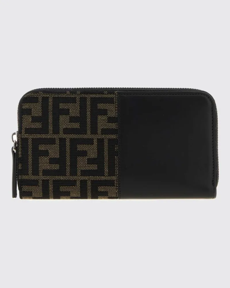 Fendi Continental-Brieftasche mit Reißverschluss aus FF-Jacquard und Leder Schwarz