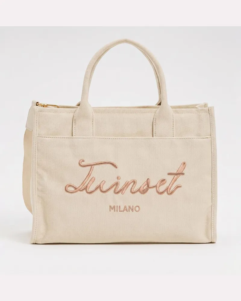 Twin-Set Signature Canvas-Tasche Sand