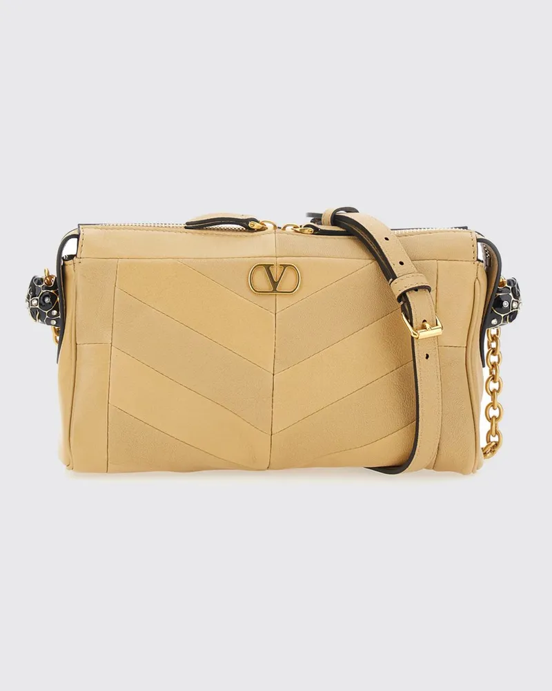 Valentino Garavani Panthea Gesteppte Chevron-Ledertasche mit Swarovski®-Kristalldetails Beige
