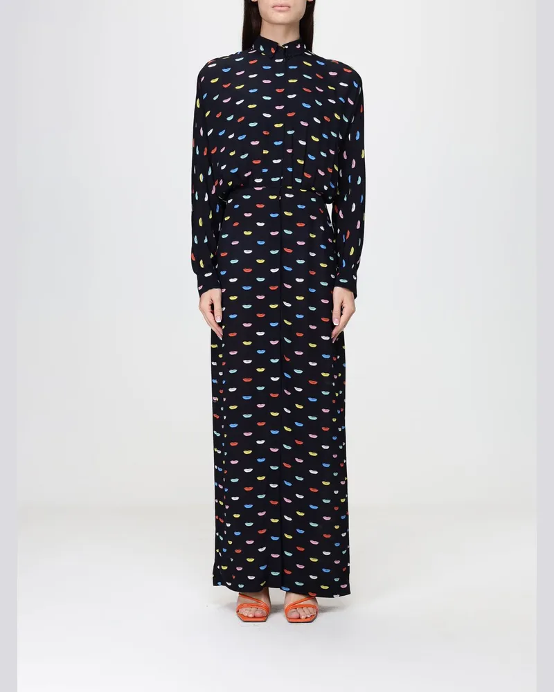 Fiorucci Langes Hemdblusenkleid aus Viskose mit Allover-Grafikdruck Schwarz