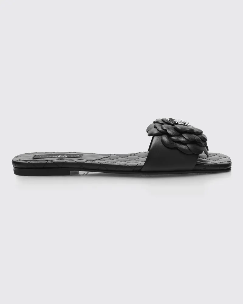 Philipp Plein Ledersandalen mit Blumen- und Skull-Applikation Schwarz