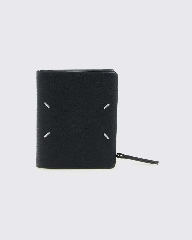 Maison Margiela Bifold-Brieftasche aus genarbtem Leder mit externem Reißverschluss Schwarz
