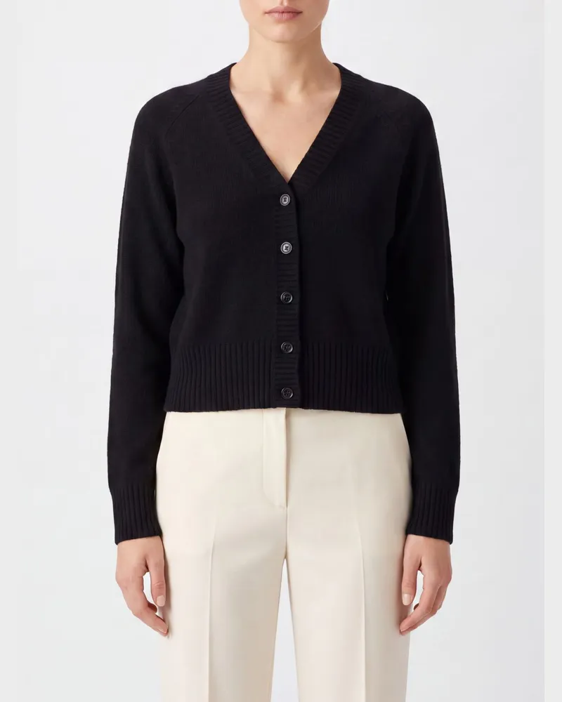 ALLUDE Kaschmir-Cardigan mit V-Ausschnitt und Knopfverschluss Schwarz