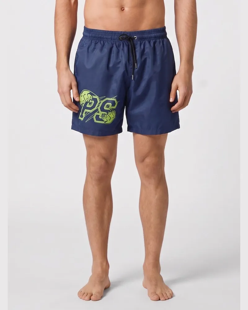 Philipp Plein Badeshorts aus Nylon von mit Allover-Monogramm-Print Blau