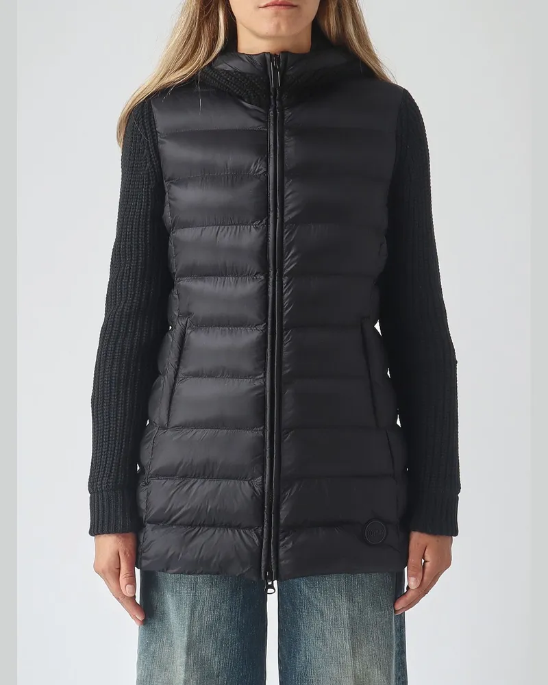 Colmar Lange Stepp-Daunenjacke aus recyceltem Nylon mit Kapuze Schwarz