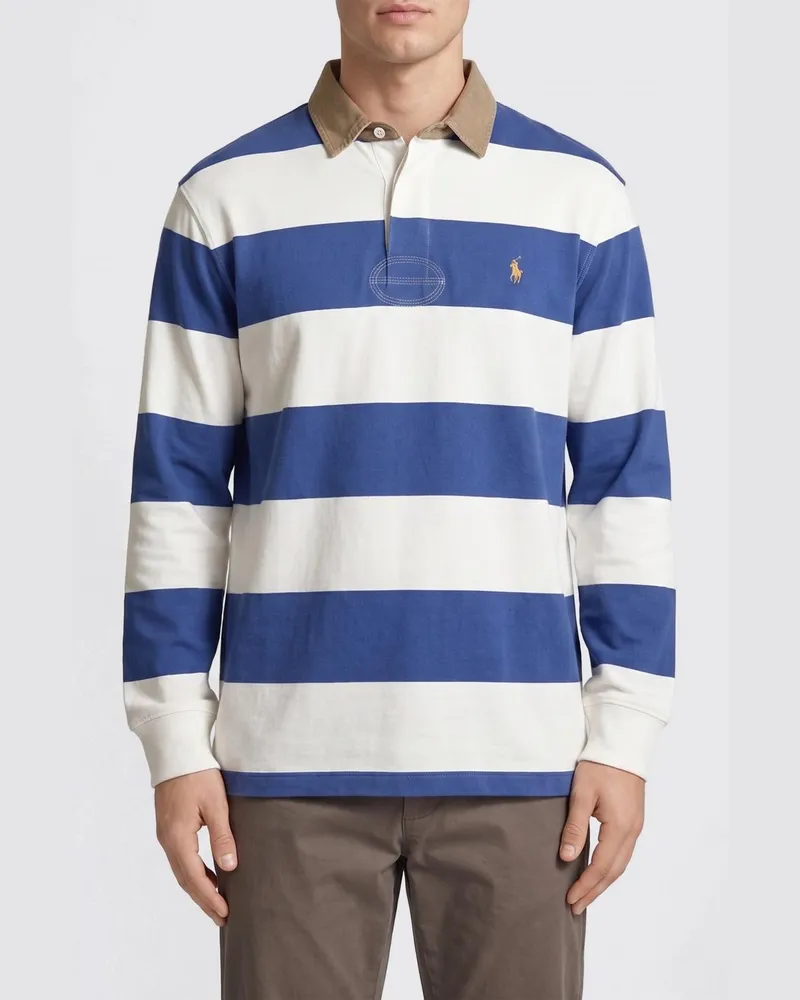Ralph Lauren Gestreiftes Baumwoll-Polo mit Pony-Logo Blau