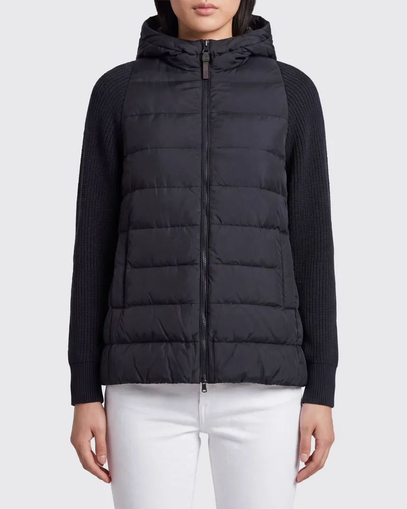 Brunello Cucinelli Kurze gesteppte Nylon-Daunenjacke von mit Kapuze und Reißverschluss Blau