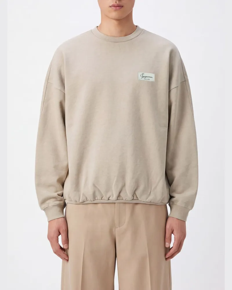 Jacquemus Rundhals-Sweatshirt aus Baumwolle mit kontrastierendem Logo-Patch Beige