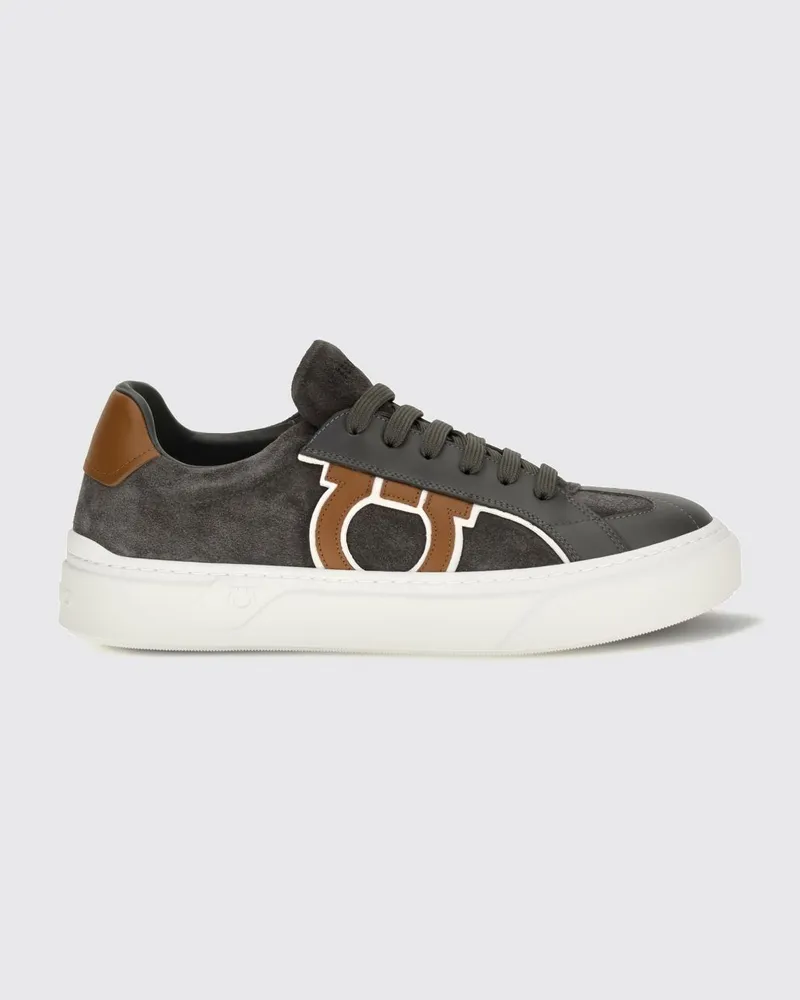 Ferragamo Gancini Low-Top-Sneaker aus Velours- und Glattkalbsleder Grau