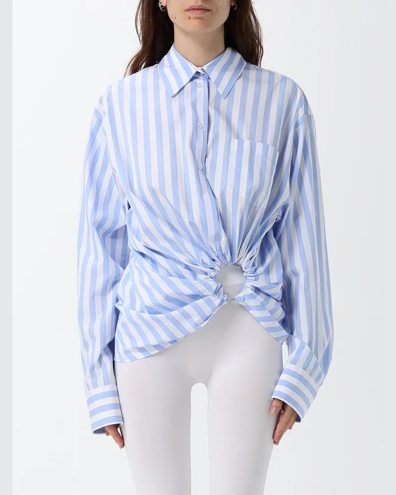 SPORTMAX Relaxed Fit gestreiftes Baumwollhemd mit asymmetrischem Saum Hellblau