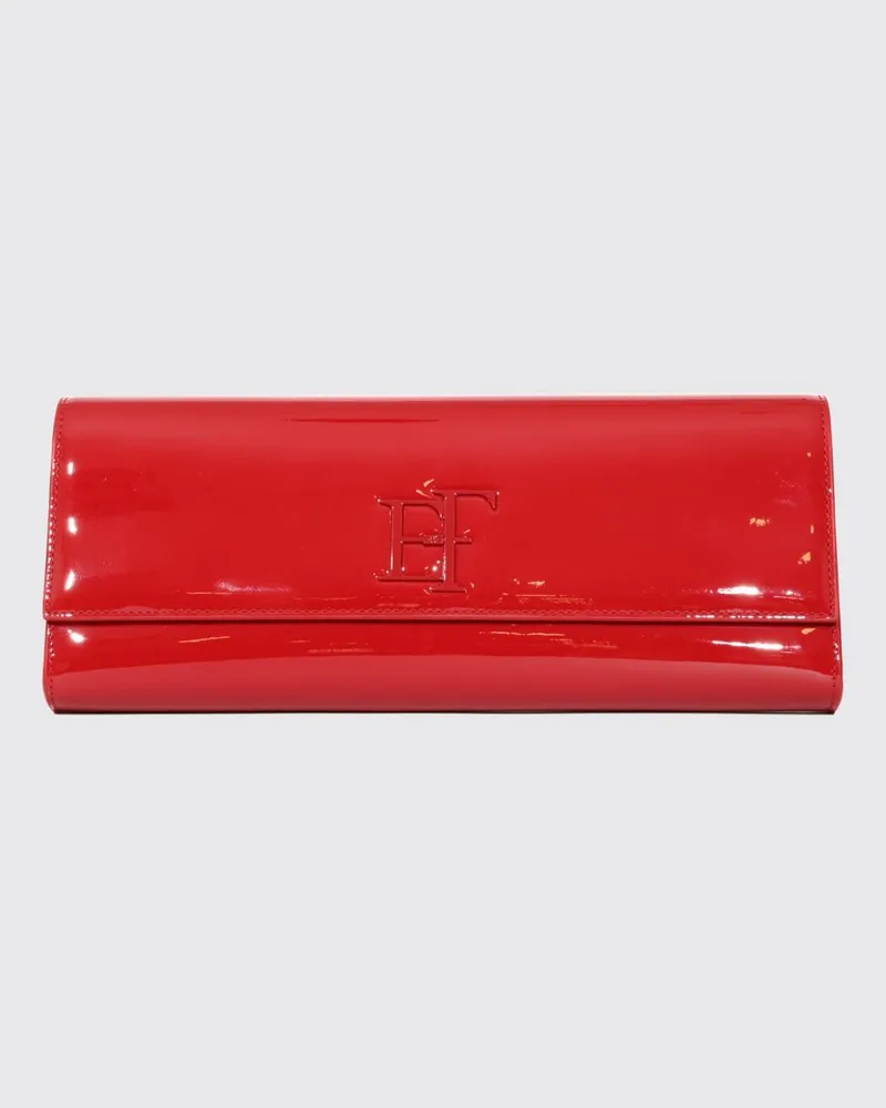 Elisabetta Franchi Clutch in Lack-Optik mit Klappverschluss und appliziertem Logo Rot