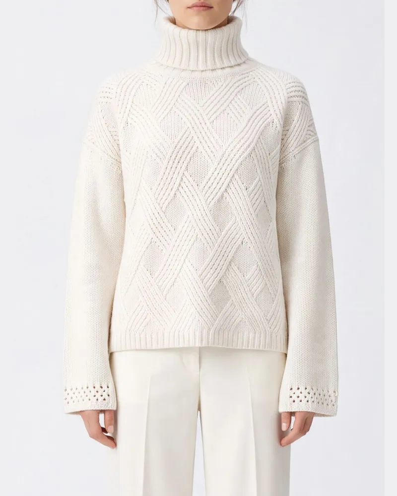 Twin-Set Rollkragenpullover aus Woll-Kaschmir-Mischung mit überschnittenen Schultern Weiß
