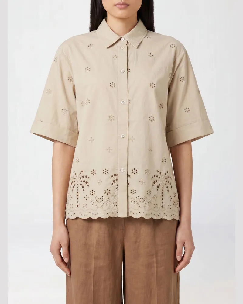 MC2 Saint Barth Kurzarmhemd aus Baumwolle mit Stickerei und überschnittenen Schultern Beige