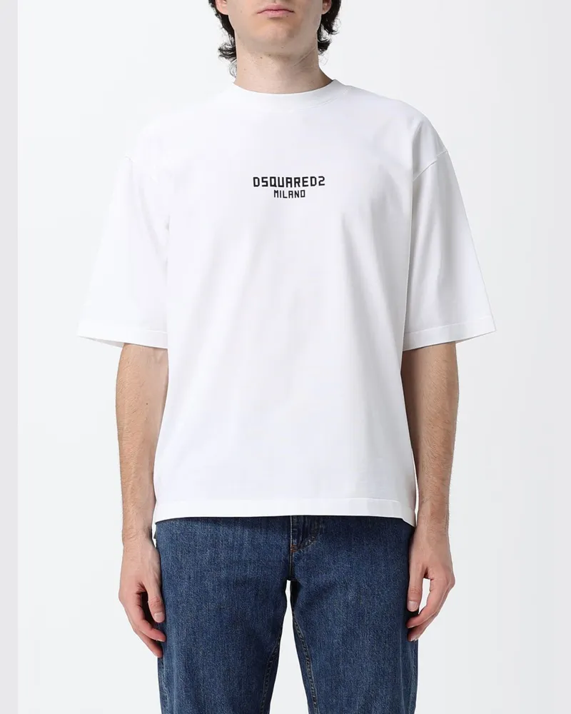 Dsquared2 Baumwoll-T-Shirt mit überschnittenen Schultern und Kontrast-Logo Weiß
