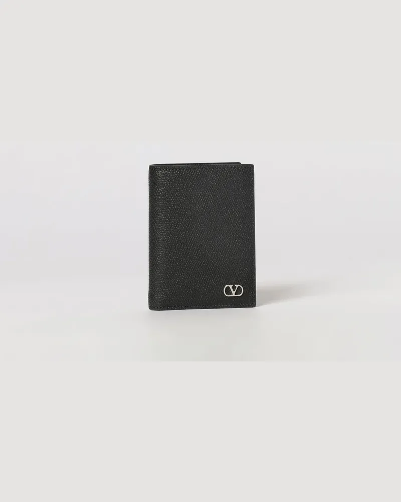 Valentino Garavani VLogo Signature Bifold-Geldbörse aus genarbtem Kalbsleder Schwarz