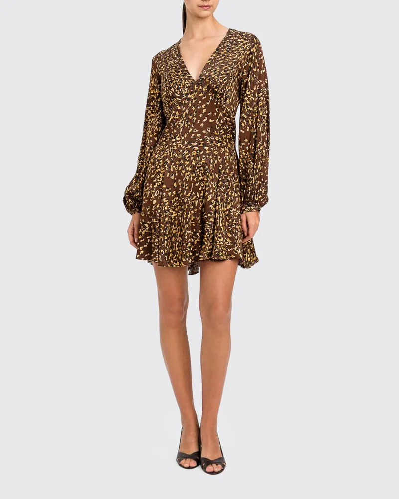 Twin-Set Mini-Etuikleid aus Viskose mit Animal-Print und V-Ausschnitt Braun