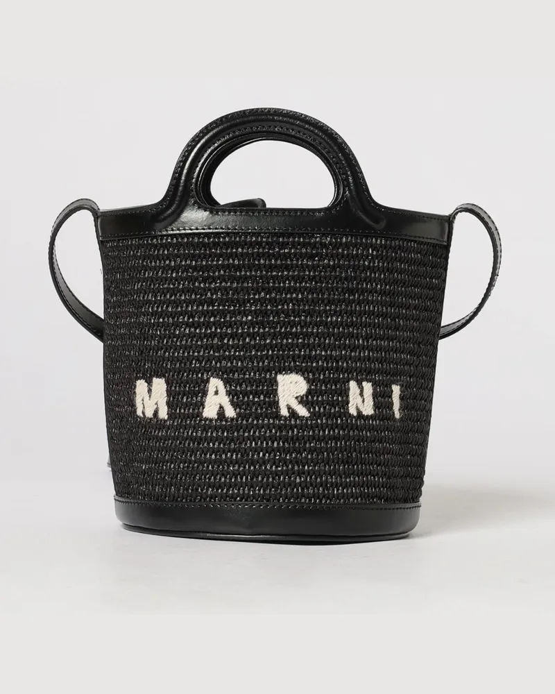 Marni Tropicalia Mini-Tasche aus Bast und Leder Schwarz