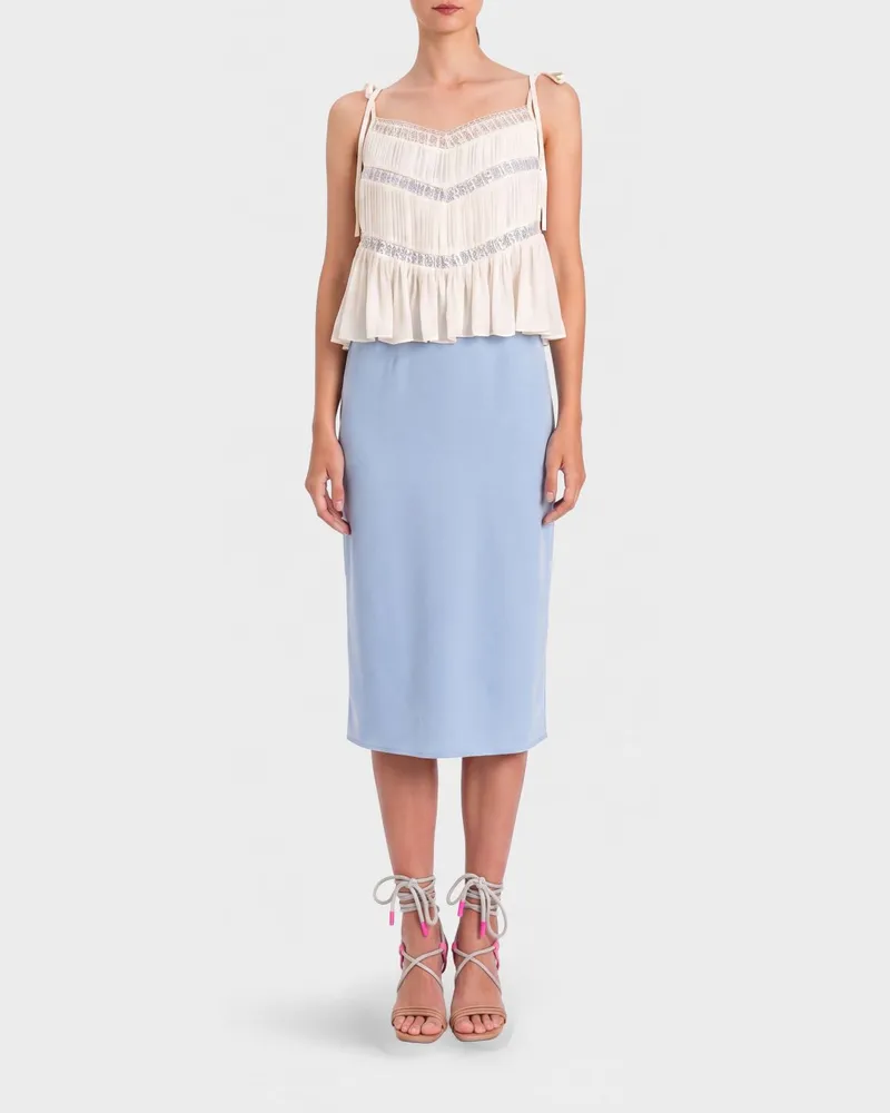 Twin-Set Crêpe-Midi-Kleid mit Spitzeneinsätzen Blau