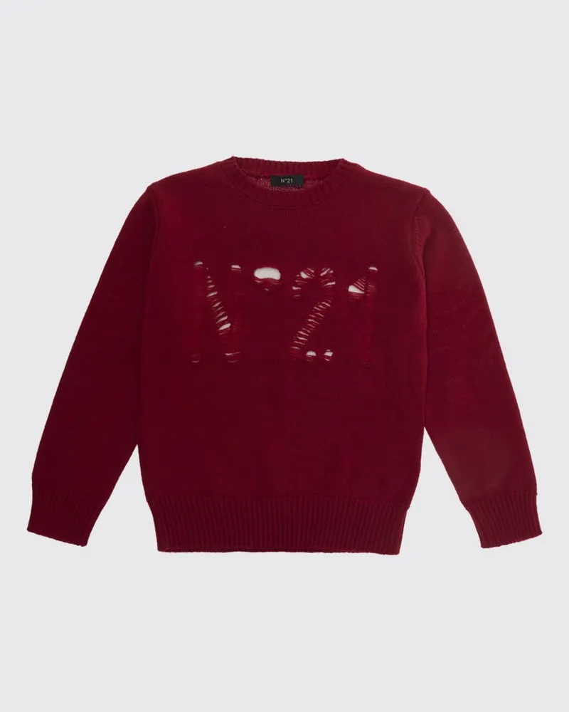 N° 21 Rundhalspullover für Jungen aus Wollmischung mit durchbrochenem Logo Rot