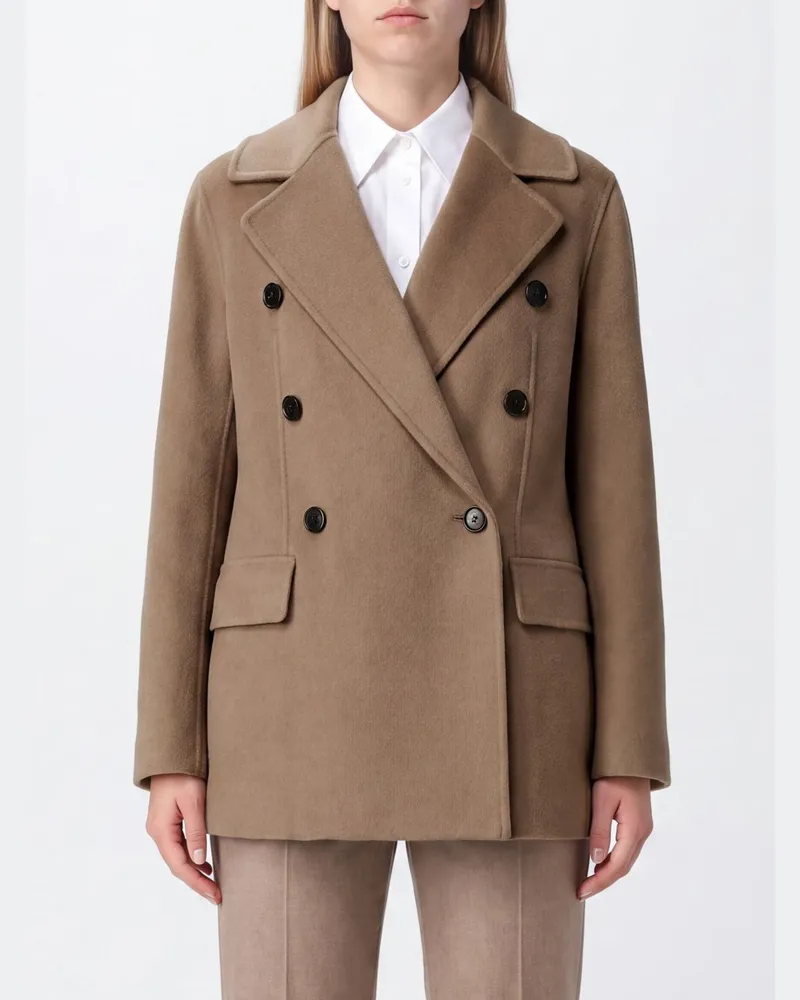 Max Mara Kurzer doppelreihiger Wollmantel Rita von aus reiner Schurwolle mit Revers Camel