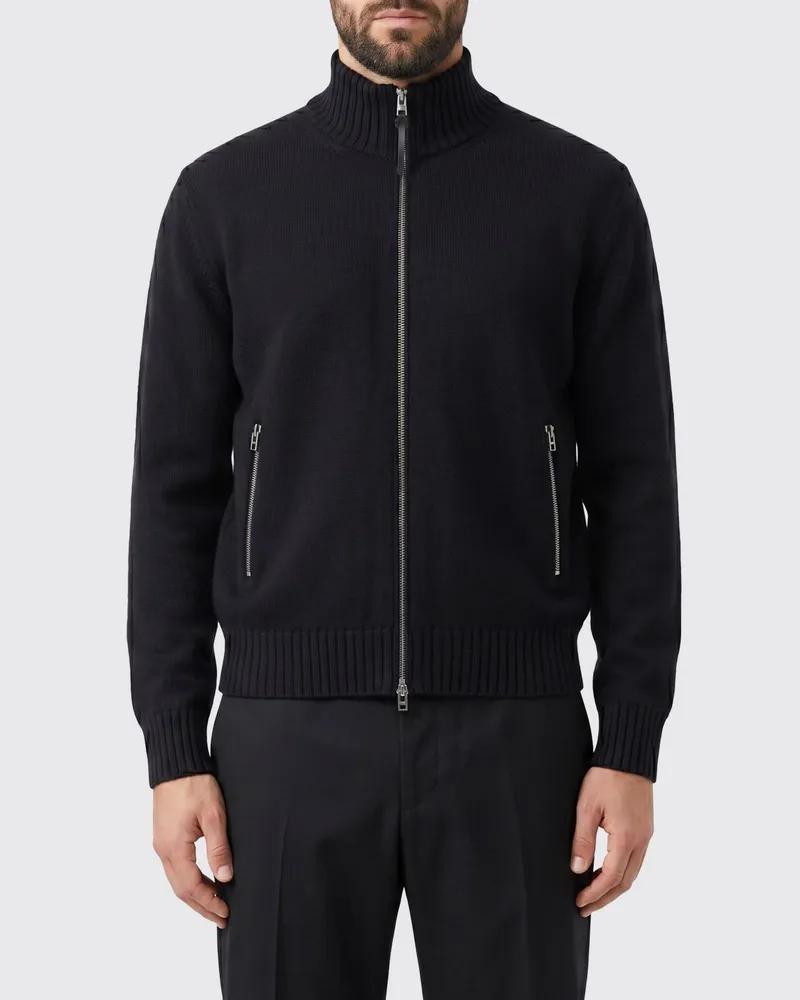 Tom Ford Full-Zip-Pullover mit Stehkragen aus 100% Schurwolle und Taschen Schwarz