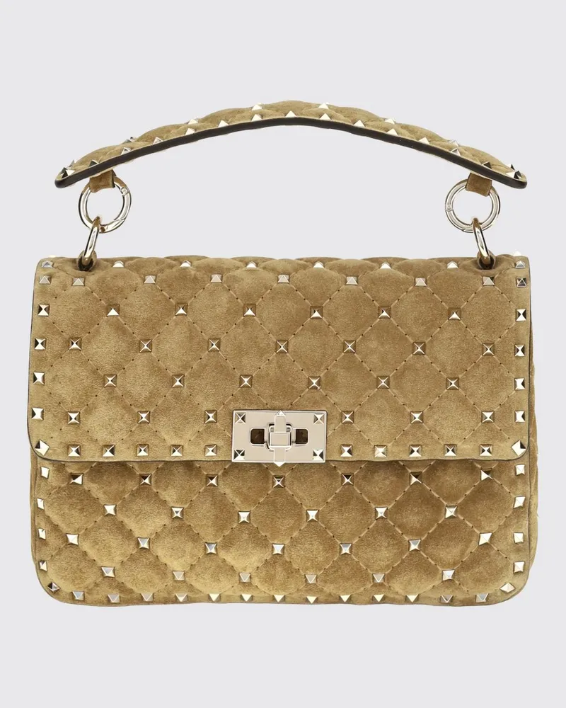 Valentino Garavani Rockstud Handtasche aus Leder mit Nieten und Kettenriemen Beige