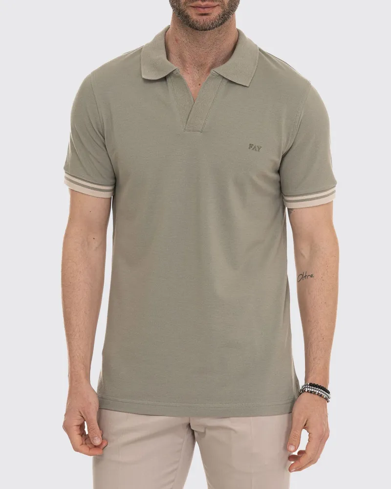 Fay Basic Baumwoll-Poloshirt Taubengrau