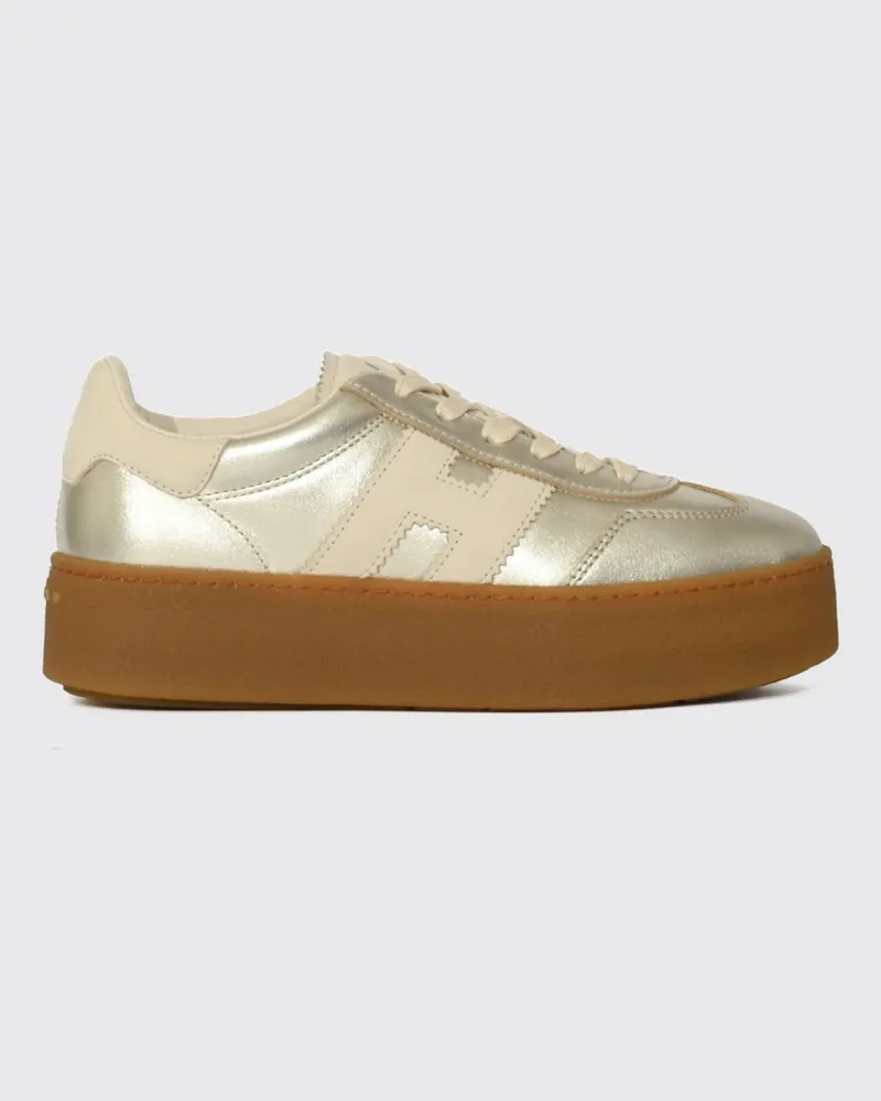 Hogan Cool H698 Plateau-Sneaker aus laminiertem Leder mit H-Logo-Applikation Gold