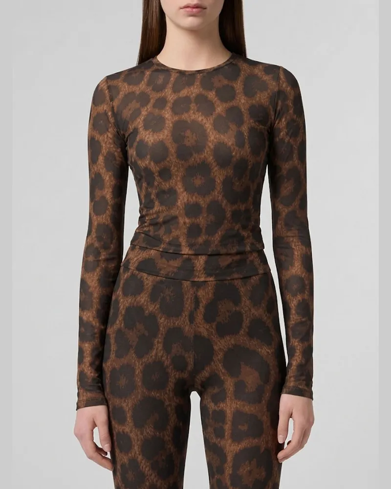 Philipp Plein Langärmeliges Cropped-Top mit Animal-Print Bunt
