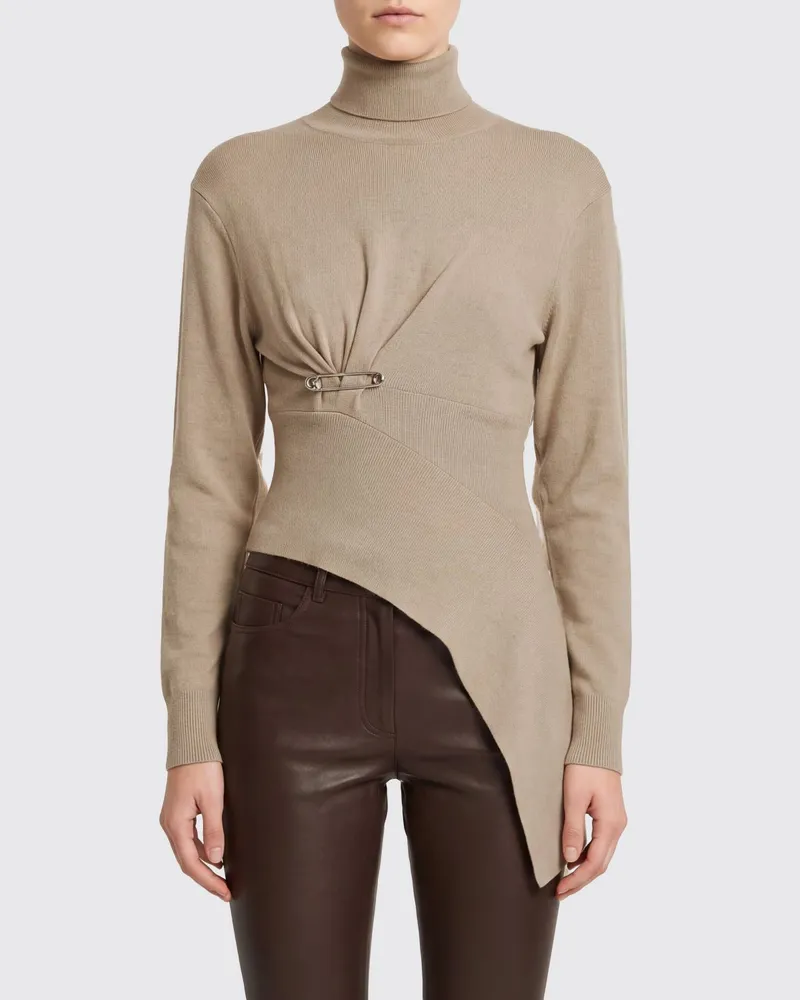 Lanvin Asymmetrischer drapierter Rollkragenpullover aus Woll-Kaschmir-Mischung Beige