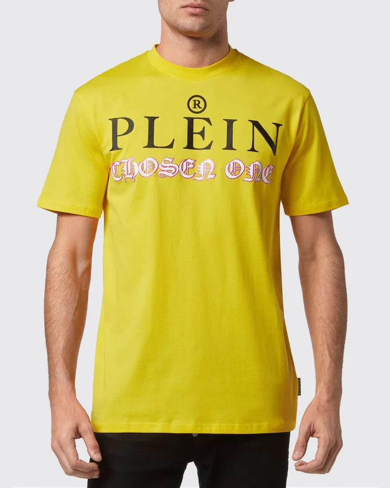 Philipp Plein Baumwoll-T-Shirt mit Rundhals und Logo-Schriftzug-Print Gelb