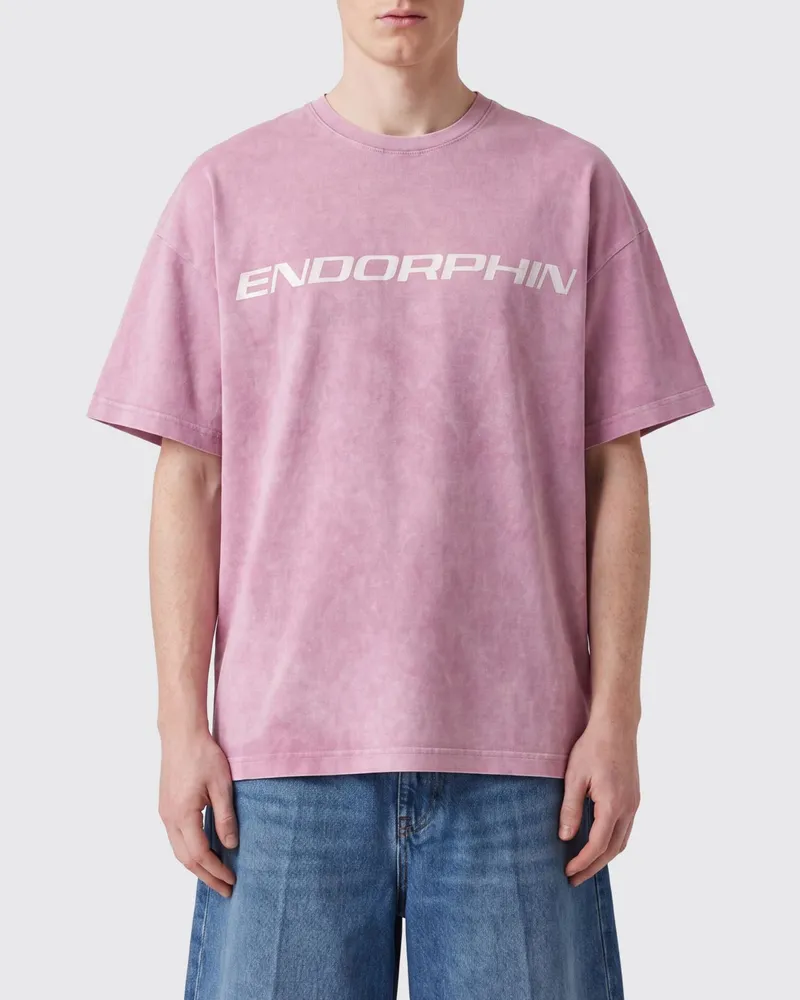 MSGM Herren-T-Shirt aus Baumwolle mit Slogan-Print und überschnittenen Schultern Pink