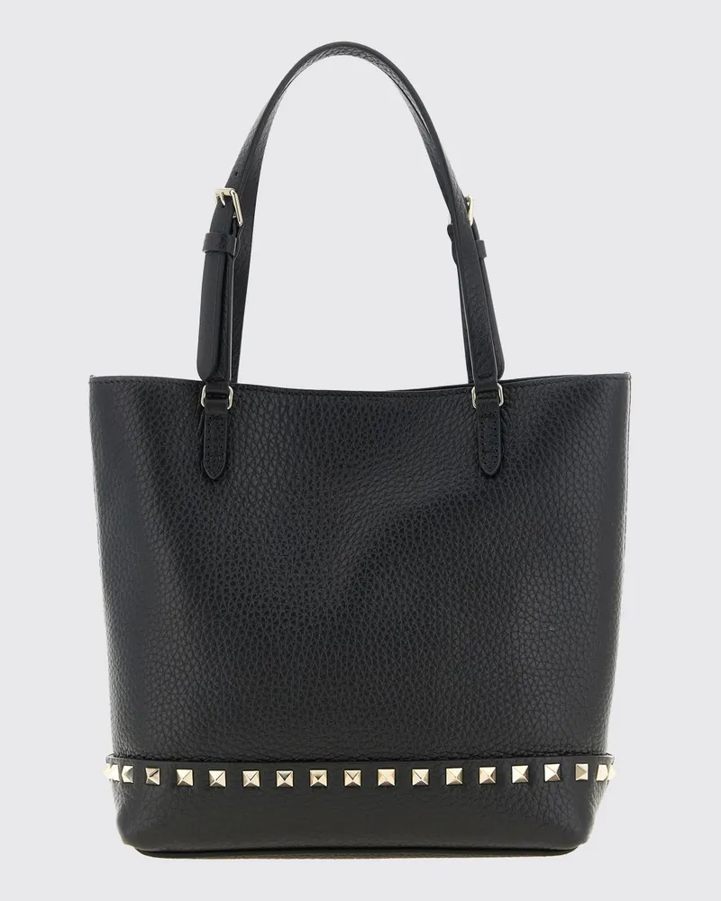 Valentino Garavani Rockstud Kleine Tote-Tasche aus genarbtem Kalbsleder Schwarz