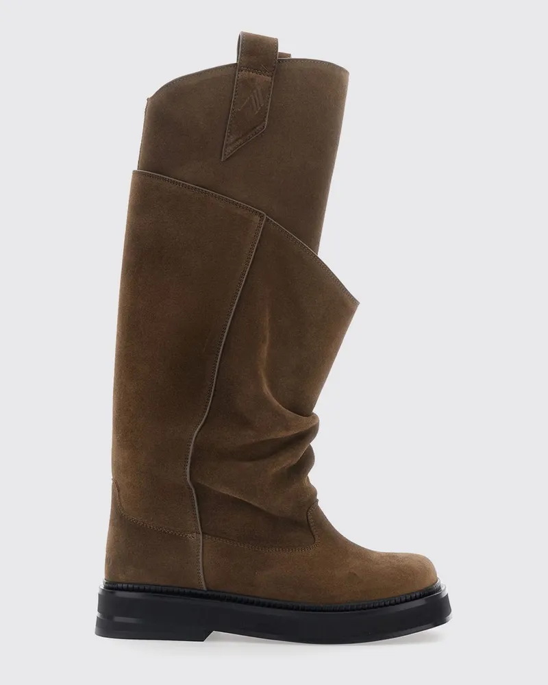 ATTICO New Robin Passeggiata kniehohe Biker-Stiefel aus Veloursleder Braun