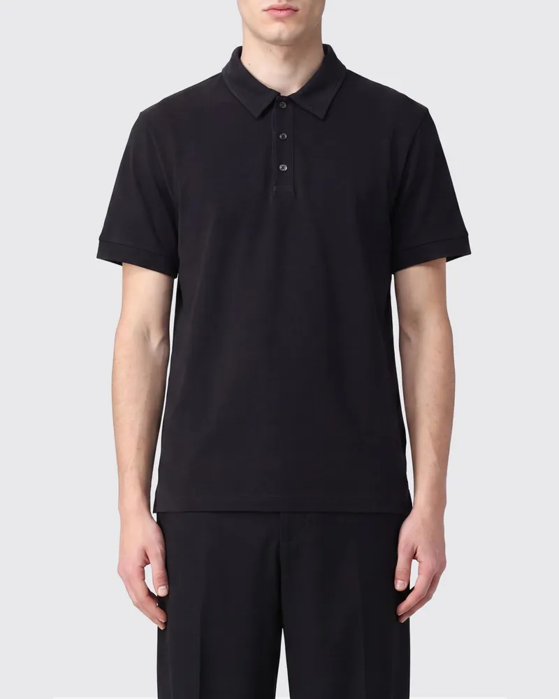 Maison Margiela Kurzärmeliges Baumwoll-Poloshirt mit Four-Stitches-Logo Schwarz