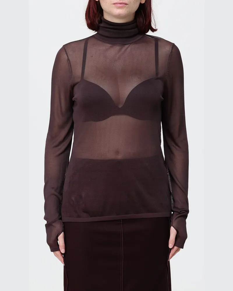 Zimmermann Langärmeliges, transparentes Rollkragentop aus Rayon mit schmaler Passform Kakao
