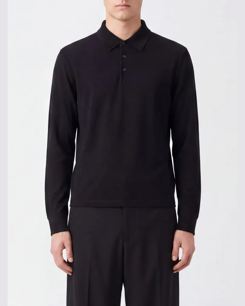The Row Langärmeliges Strick-Poloshirt aus Wolle und Seide mit klassischem Kragen Schwarz