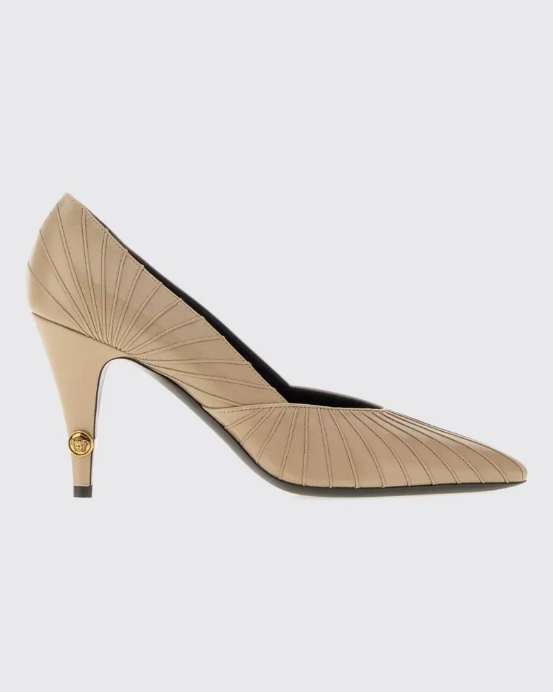 Versace Gianni Pumps aus gestepptem Leder mit Medusa-Logo und Stilettoabsatz Beige