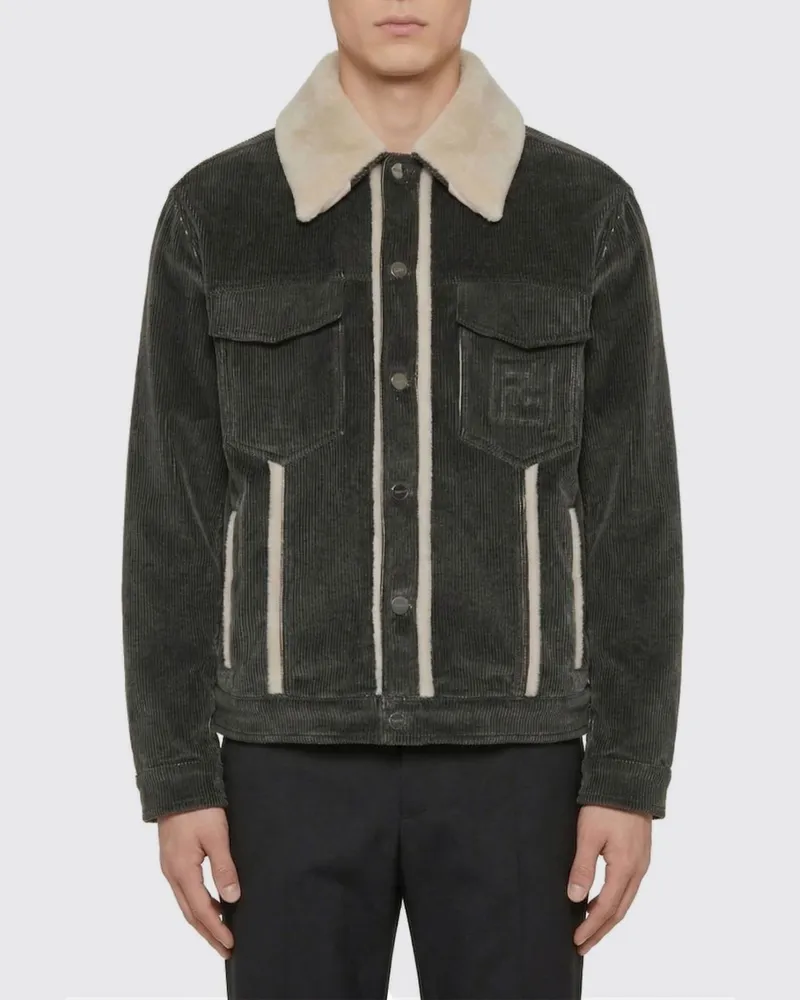 Fendi Klassische Cordjacke Grau